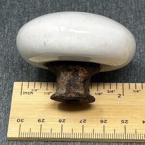 Vintage White Ceramic Door Knob Porcelain Hardware Short Rusty Iron Spindle Stem